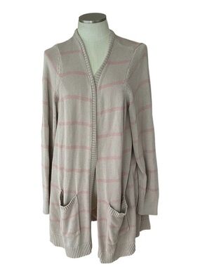 TORRID Soft Knit Open Front Cardigan Gray Blush Pink Striped Duster Sweater